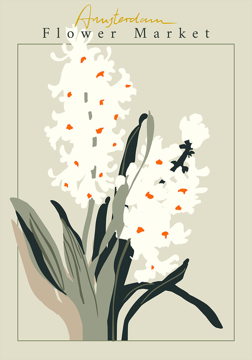 Ziedu tirgus Amsterdamas hiacintes plakāts