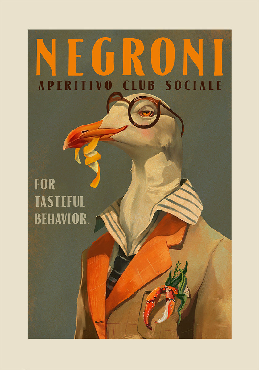 Vintage Art Deco Negroni väljamõeldud kajakaplakat