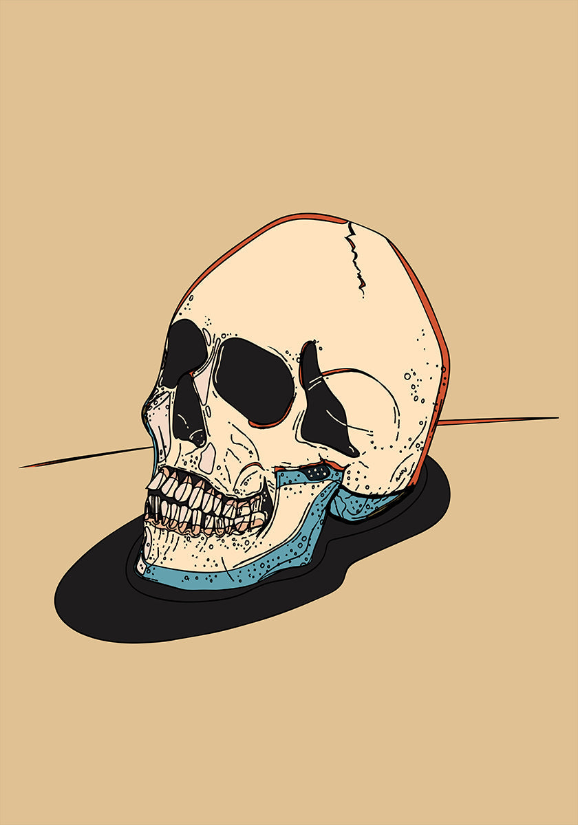 Galvaskausa ilustrācija uz bēša fona plakāta