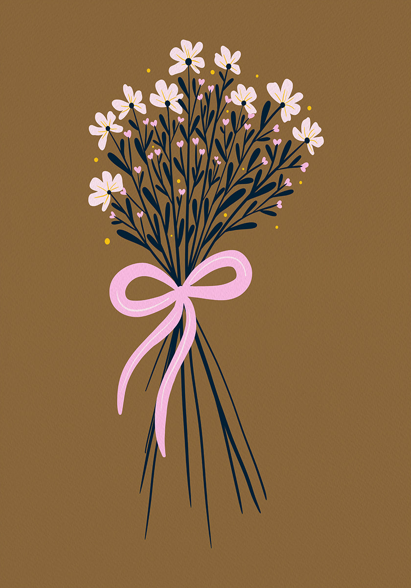 Floral Bouquet With Bow - burnt orange and pink