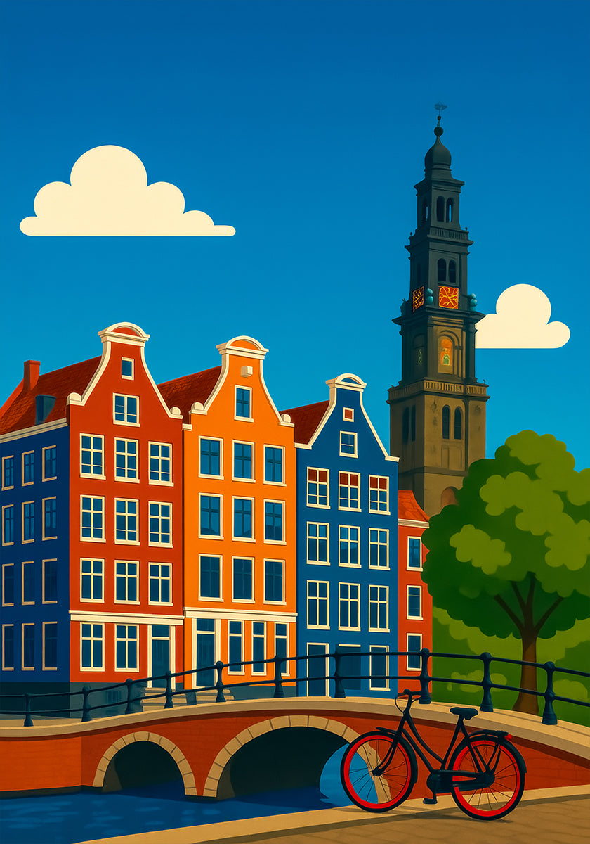 Canalul Amsterdam și poster pentru biciclete