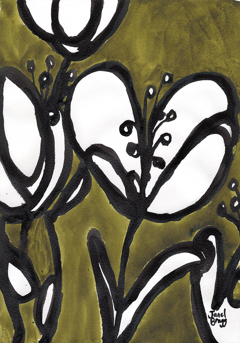 Floral With Tulips In Moss Green Poster