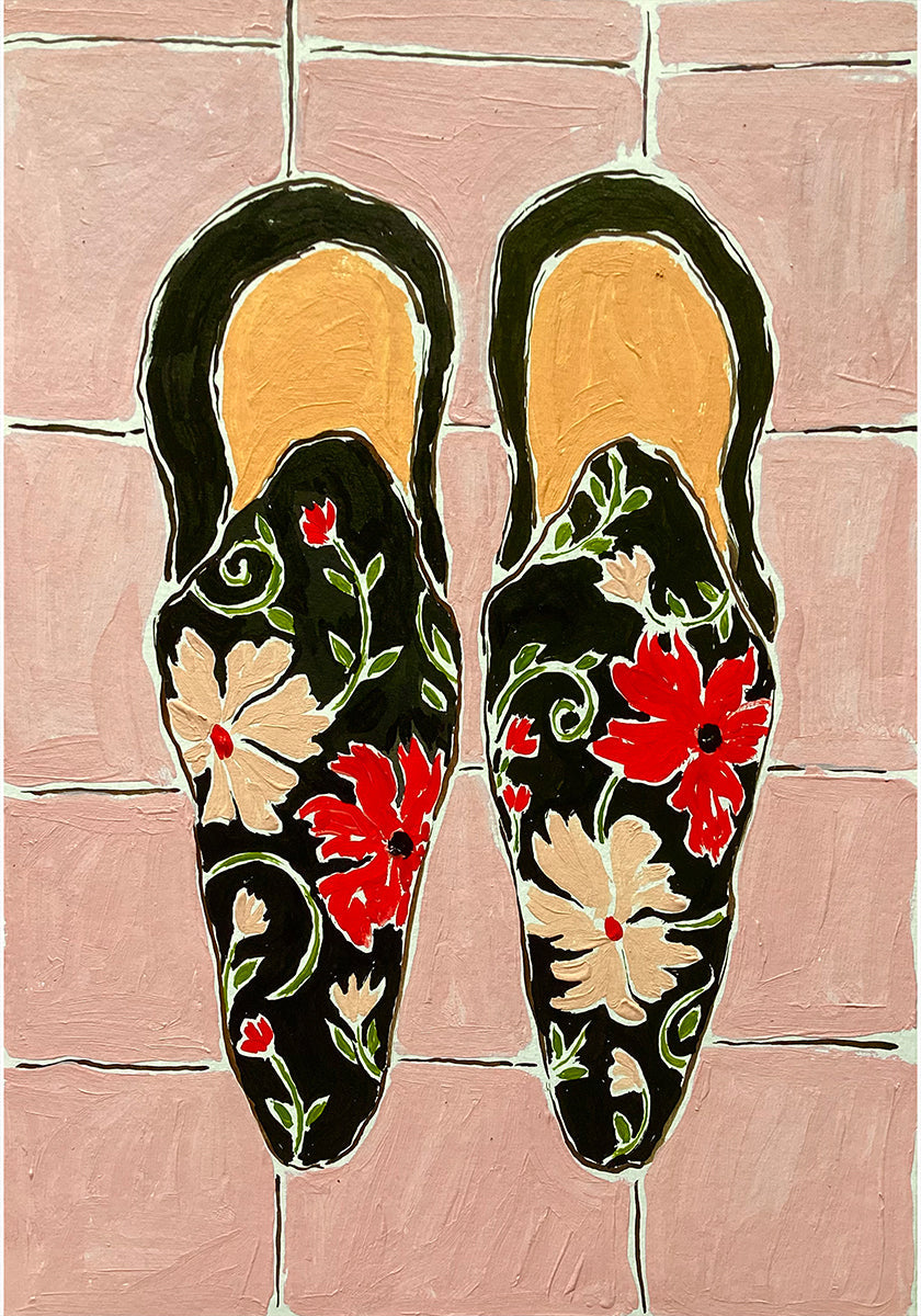 Black Shoes On Pink Tiles Plakat