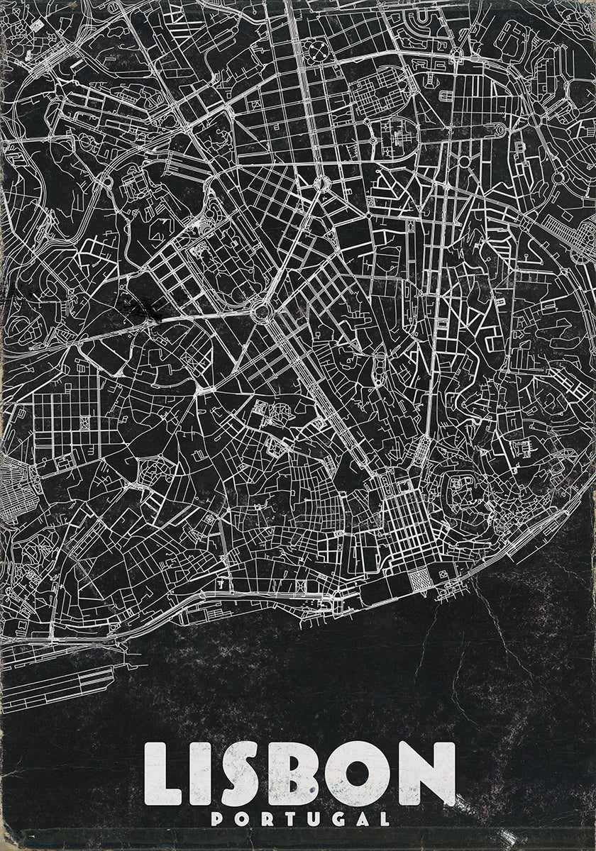 Lisbon Portugal Vintage Travel Map Plakat