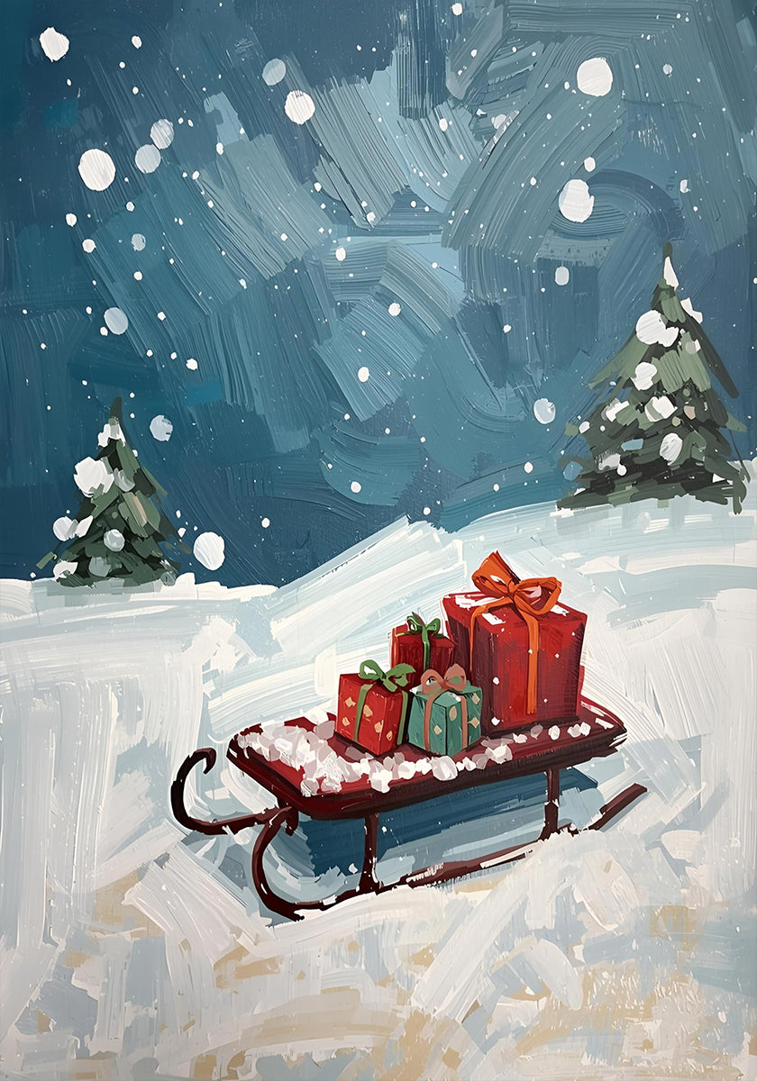 Schlitten mit Geschenken Poster