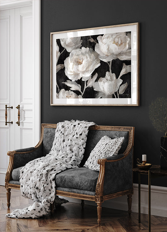 White Peonies On Black Julia Cheney (NEW) - Posterbox