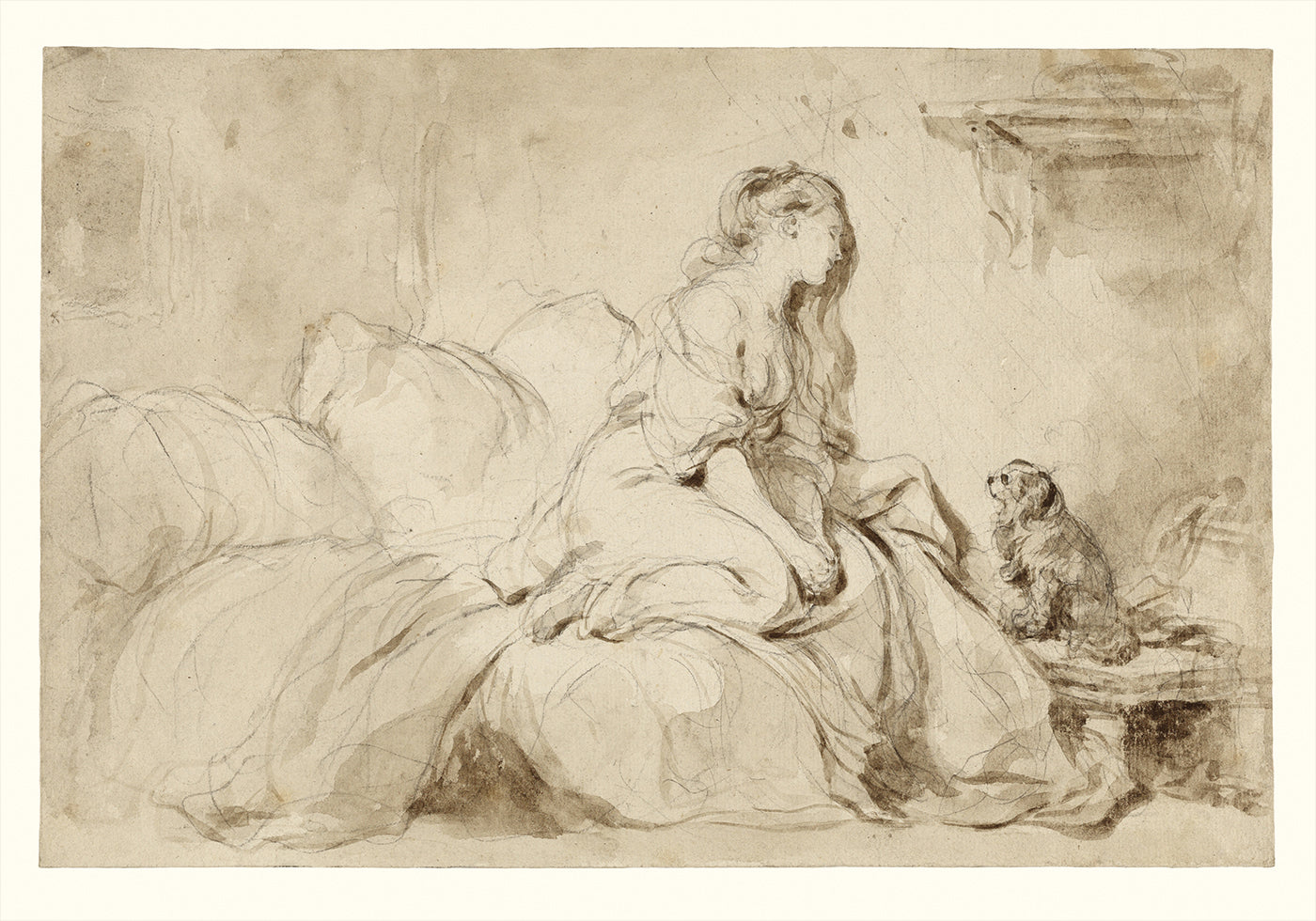 Romantic Sketch Lady and Dog Poster - Posterbox