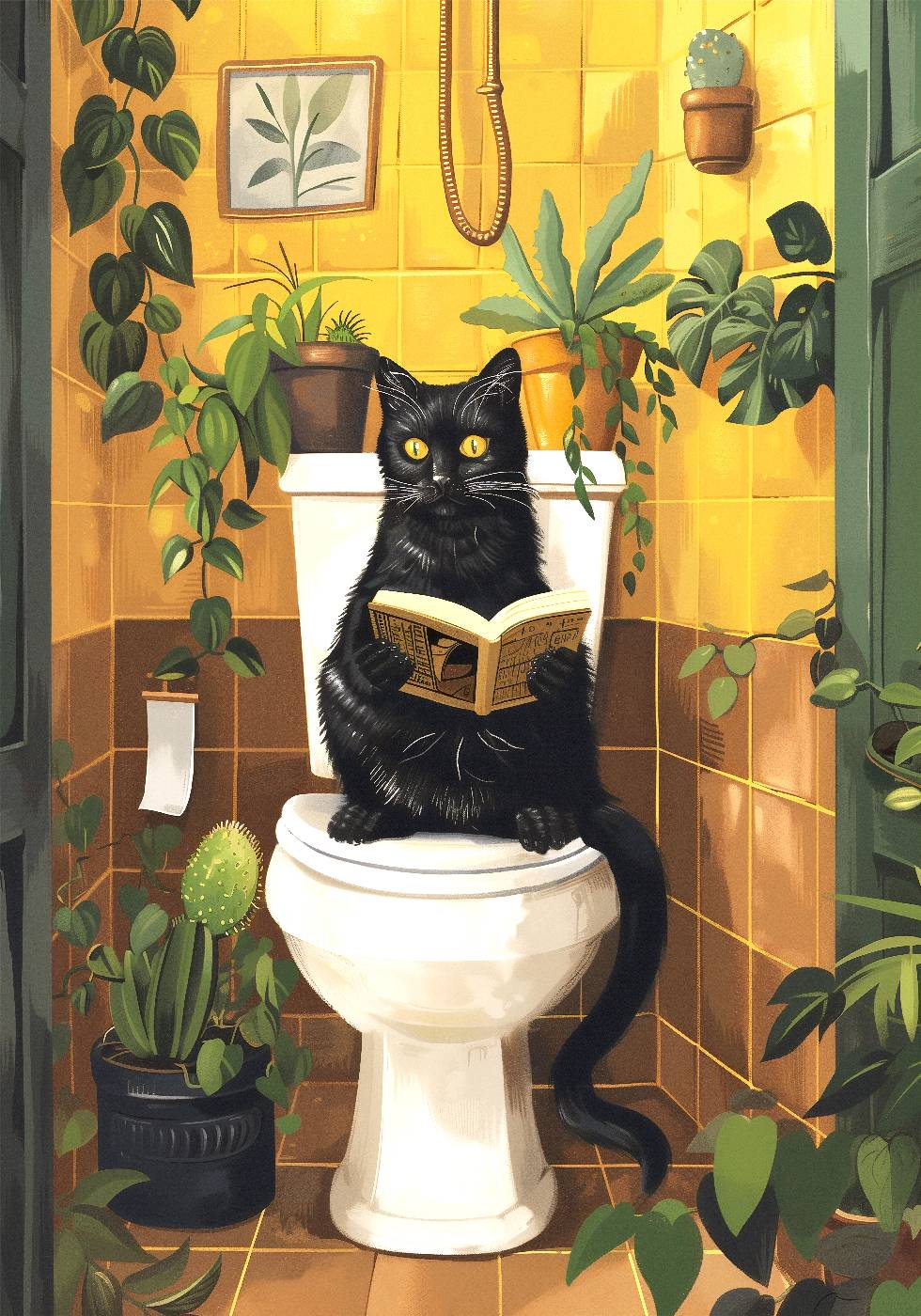 Cat on Toilet Plakat - Posterbox.dk