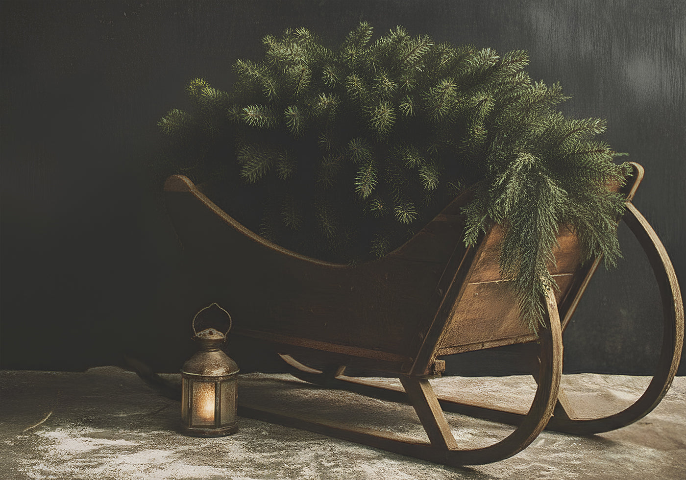 Vianočný plagát na saniach