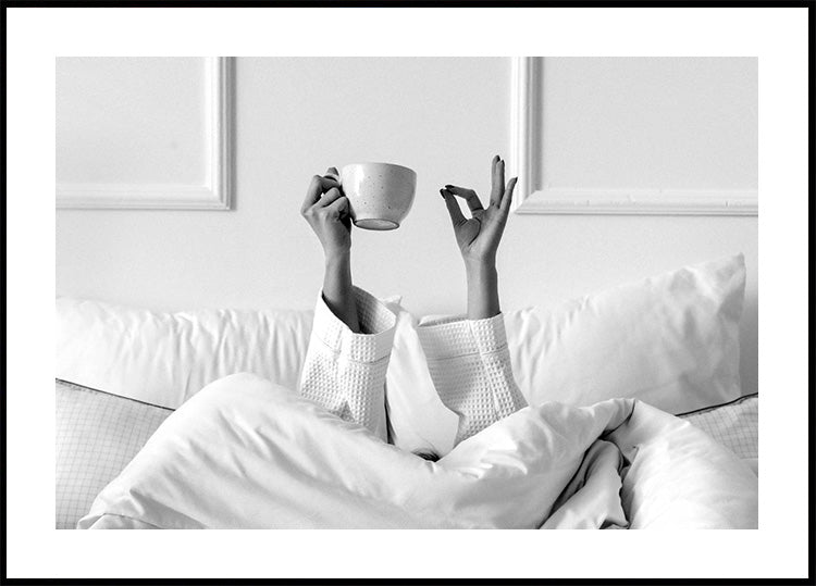 Kaffe i Sengen Svart&Hvit Plakat - Posterbox.dk