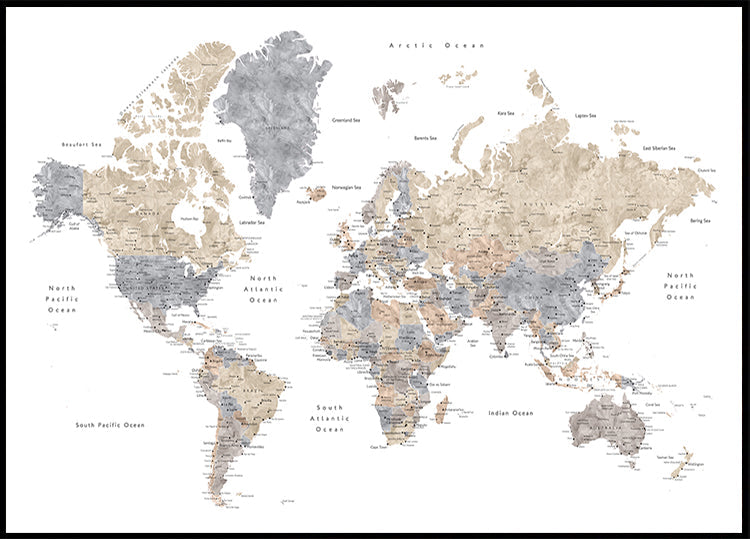 Aquarell-Weltkarte mit Städten, Gouri-Poster