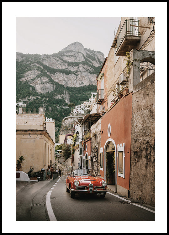 Red Car On The Amalafi Coast Plakat - Posterbox.dk