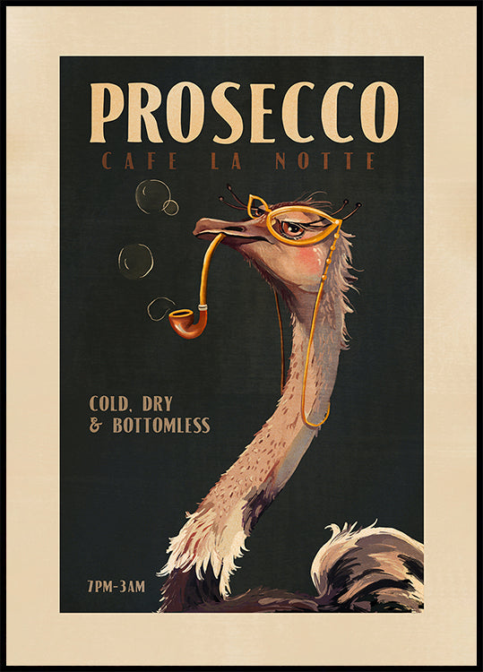 Art Deco Prosecco sienas māksla strausa plakāts