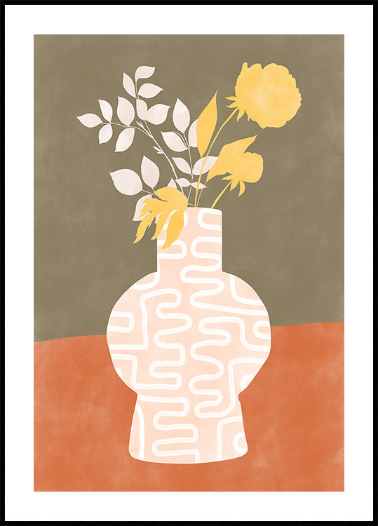 Stiliseeritud valge mustriga vaas plakat