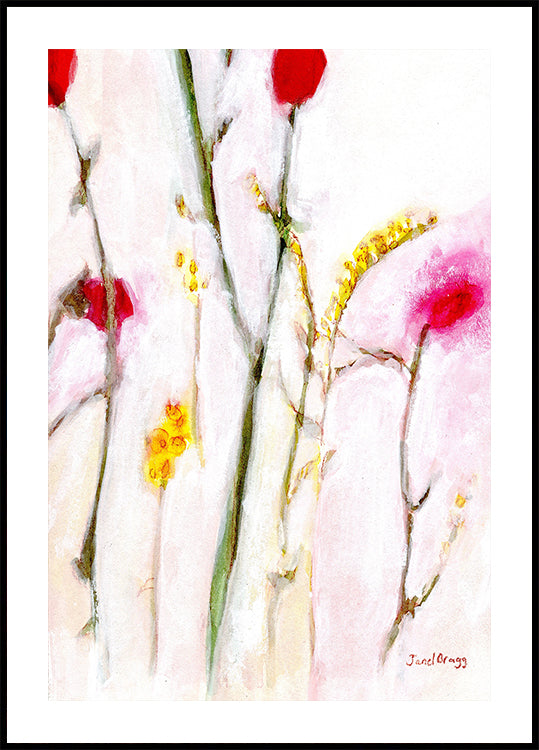 Kvetinový plagát v oranžovej a fialovej farbe