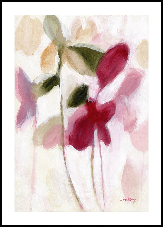 Botanický plagát vo fialovej a zlatej farbe