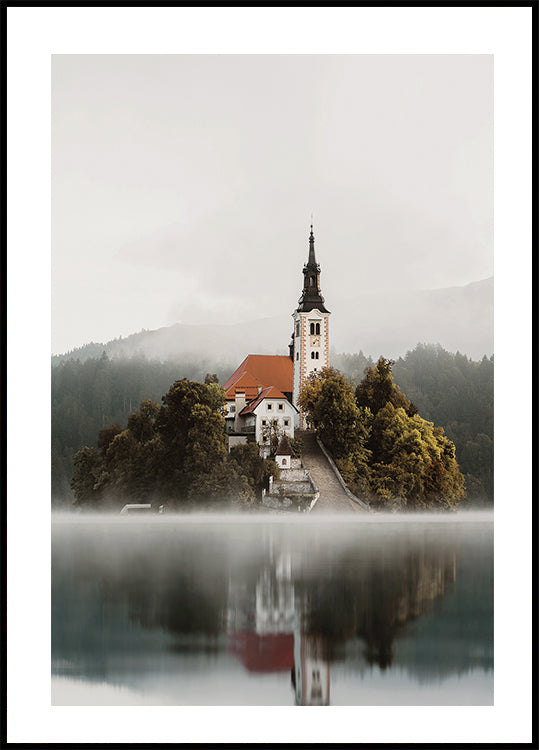 Misty Church on an Island Plakat - Posterbox.dk