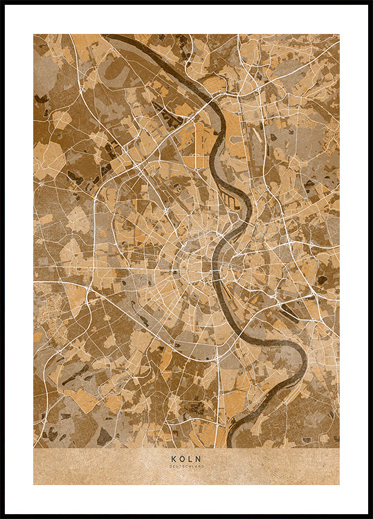 Sepia vintage mapa Kolína nad Rýnom Nemecko (NOVINKA)