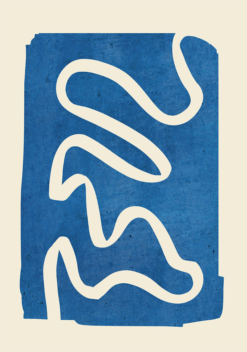 Geometrinis abstraktus minimalus mėlynas plakatas