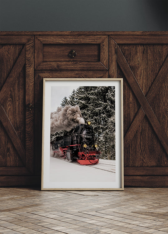 Poster Tren cu aburi în pădurea înzăpezită 
