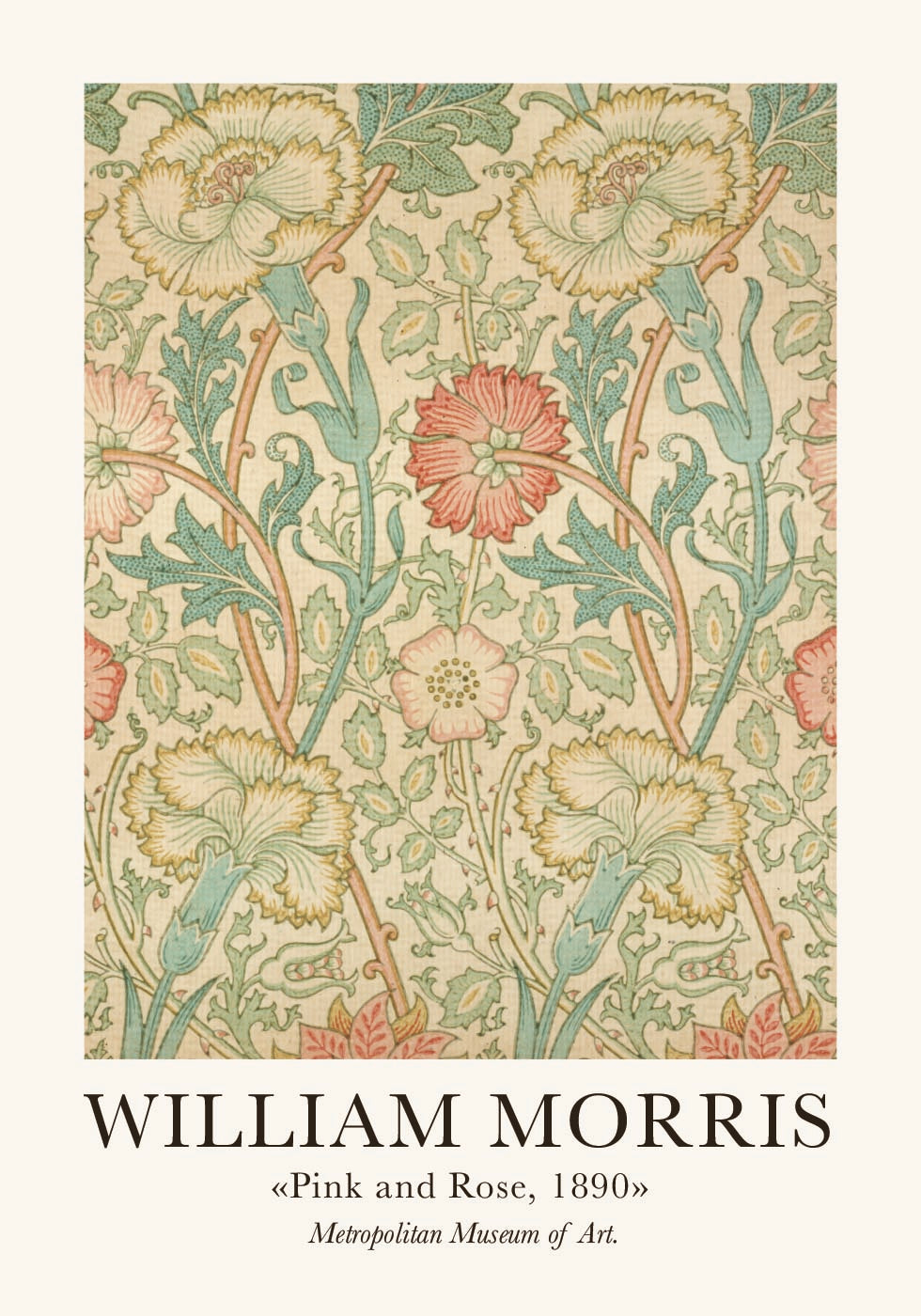 Posterul lui William Morris roz și trandafir