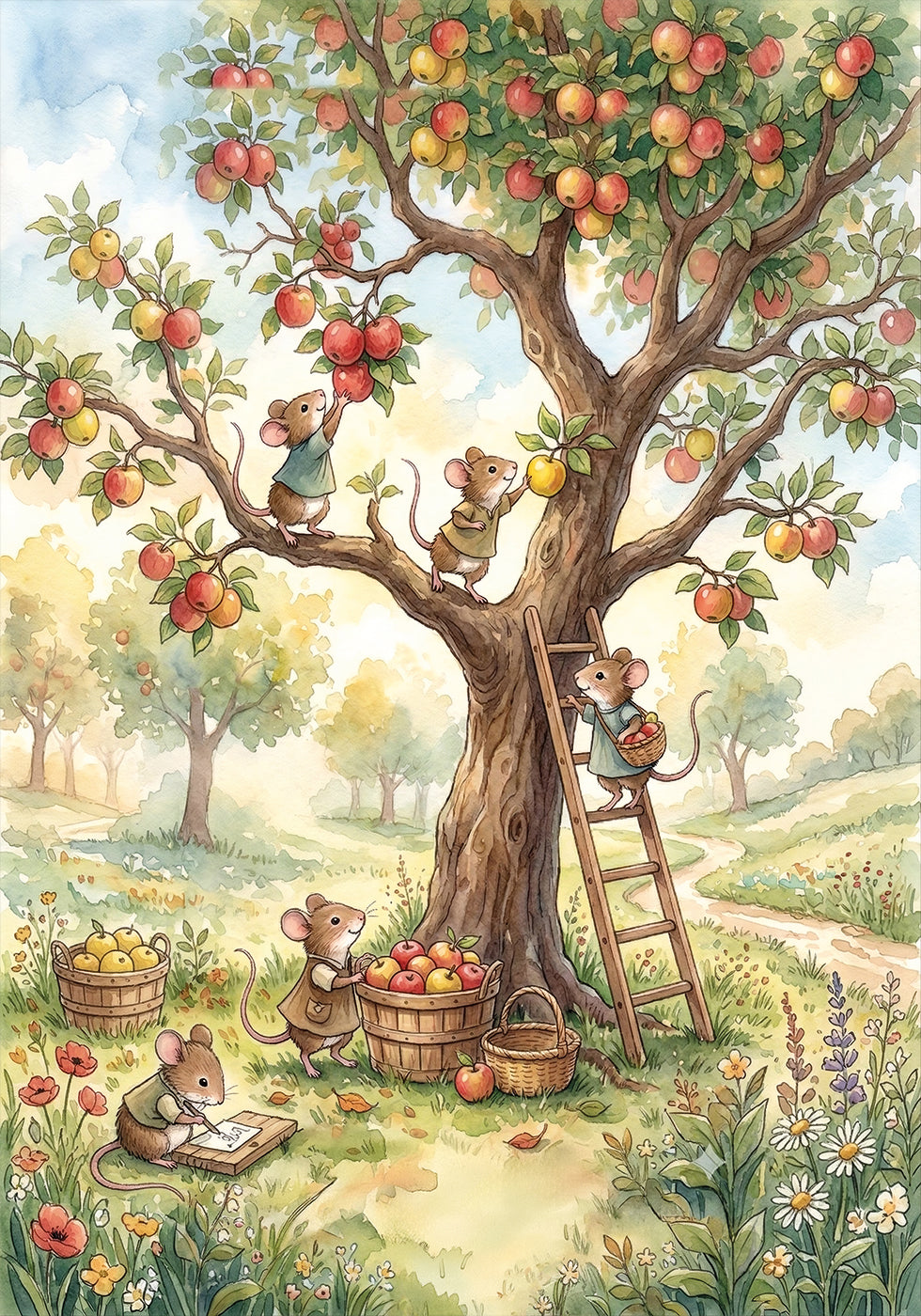 Mice picking apples Poster - Posterbox