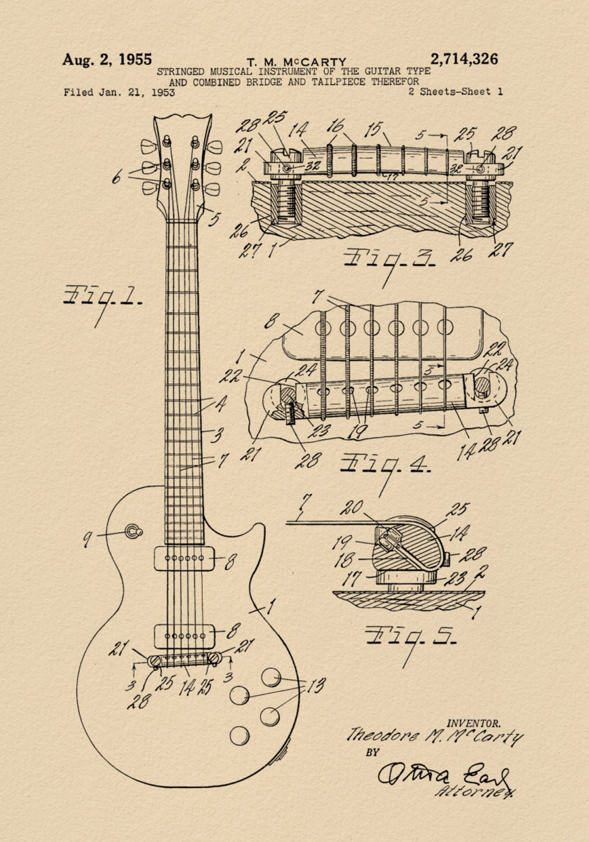 Vintage Guitar Patent Drawing - Posterbox