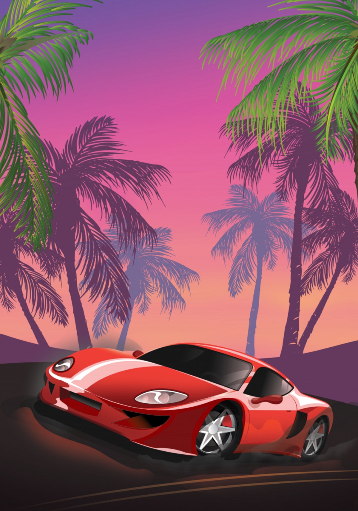 Red Sports Car Sunset