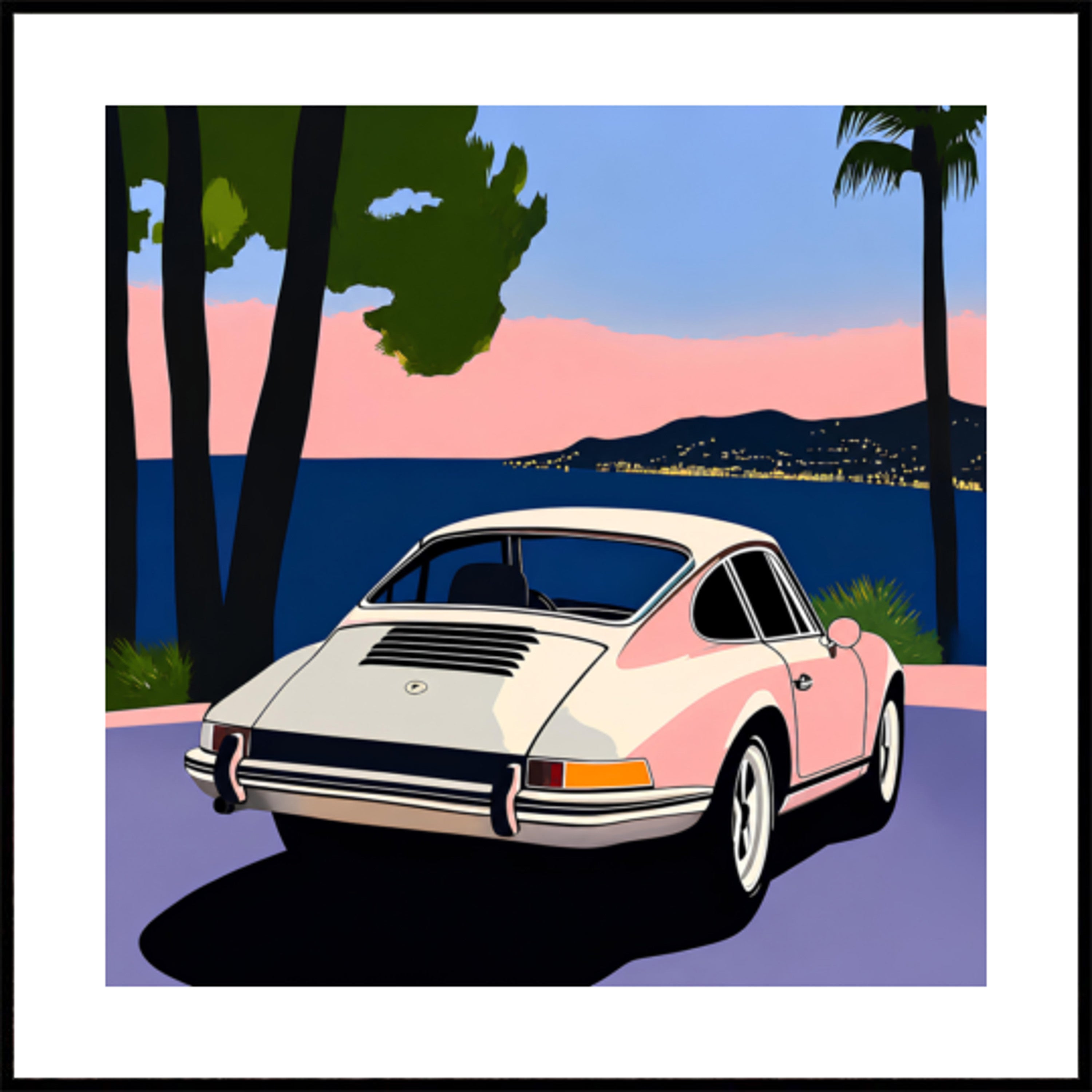 Roosa klassikalise auto päikeseloojang
