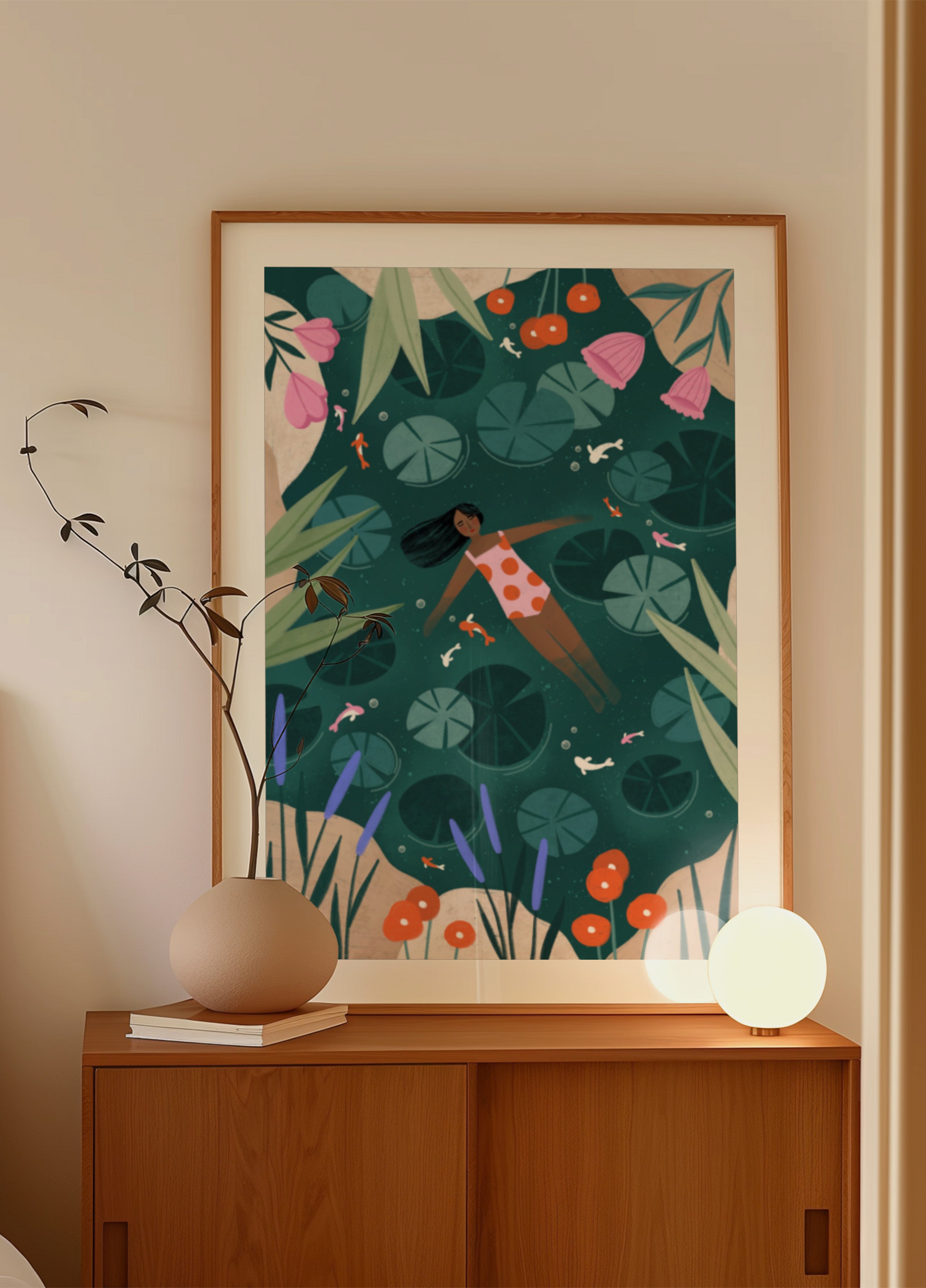 Woman Floating Lily Pond