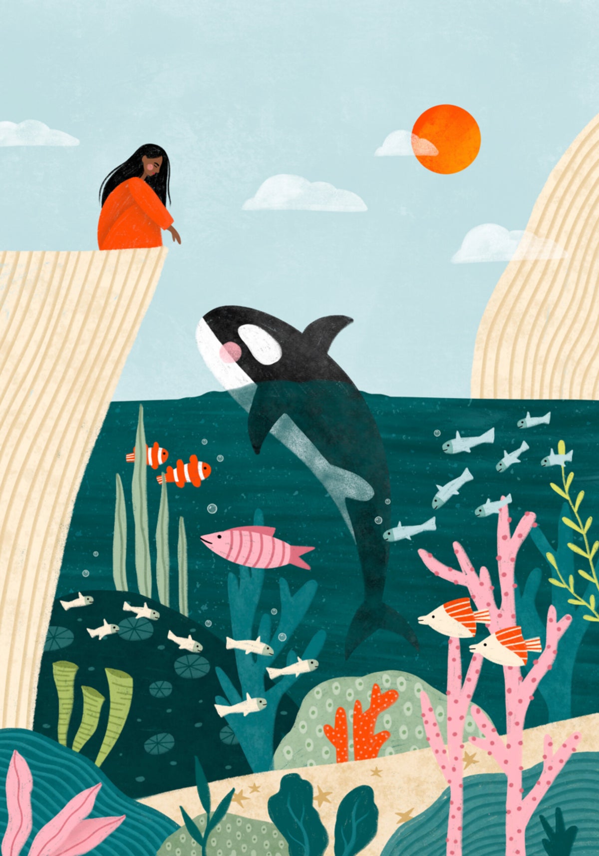 Mergina žiūri Ocean Life