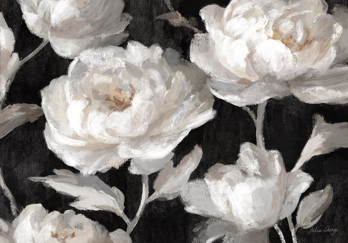 White Peonies On Black Julia Cheney (NEW) - Posterbox
