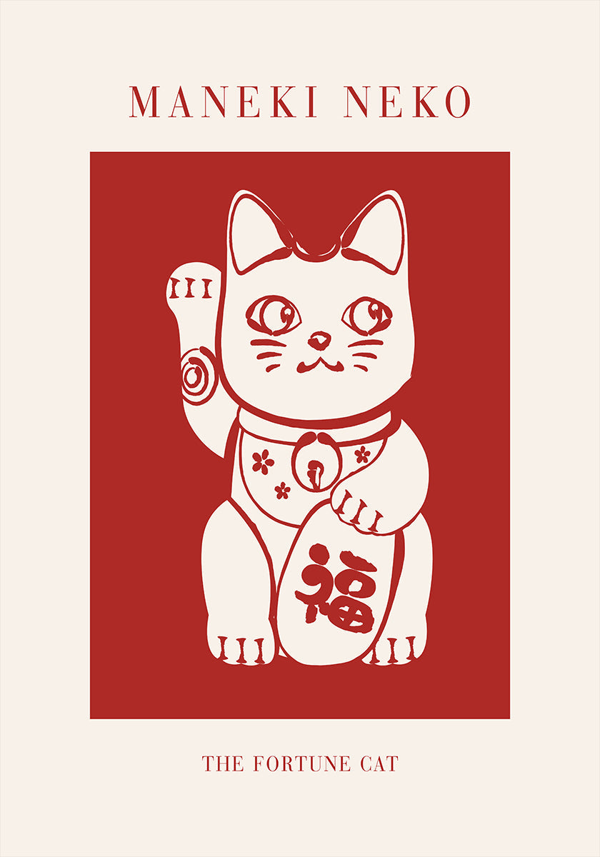 Maneki-Neko Cat Red - Posterbox