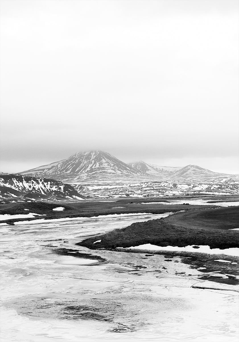 Frozen River Iceland b&amp;w Plakat - Posterbox