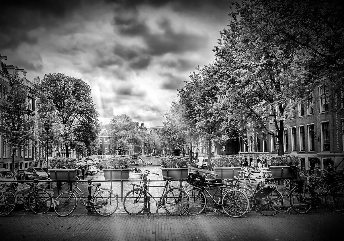 AMSTERDAM Typical Cityscape in monochrome Plakat - Posterbox