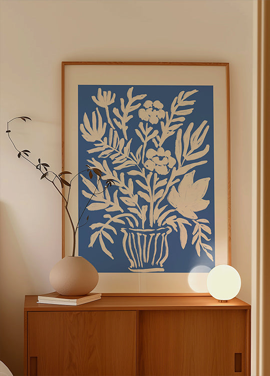 Cobalt Blue Floral Block Print Plakat - Posterbox