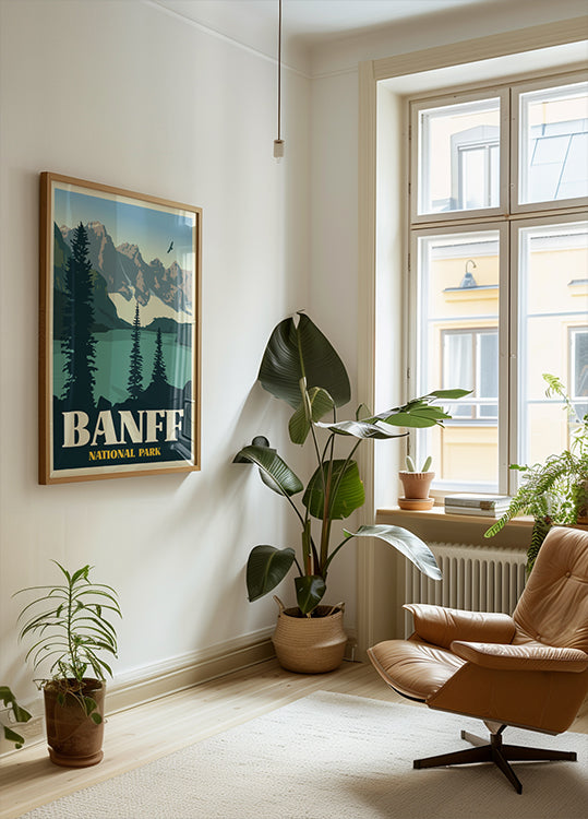 Banfa nacionālā parka ceļojumu drukas plakāts