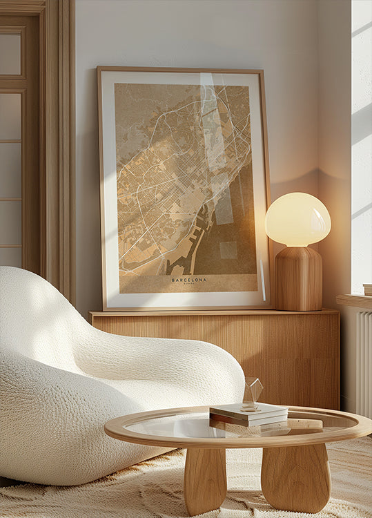 Barcelona (Hispaania) kaart seepia vintage stiilis plakat