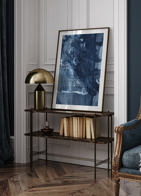 Mėlynos tekstūros tekančios vertikalios linijos plakatas