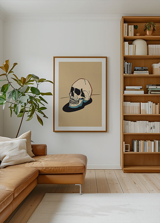 Galvaskausa ilustrācija uz bēša fona plakāta