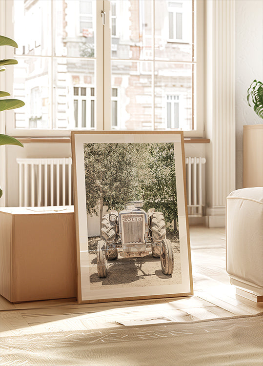 Tvirtas traktoriaus scenos plakatas