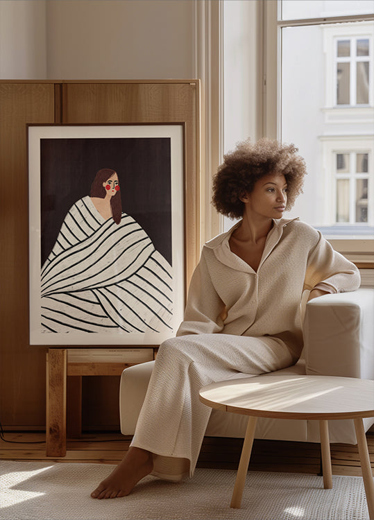 D'Fra Mat Schwaarz-Wäiss Sträifen Poster