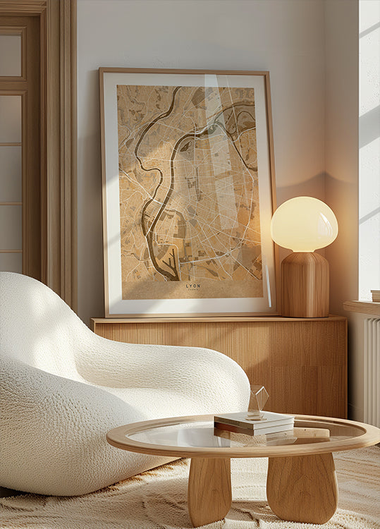 Sepijos senovinis Liono Prancūzijos žemėlapis Plakatas