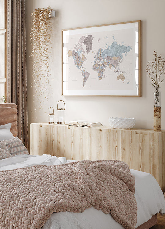 Mahlerio labai detalus pasaulio žemėlapis su miestais (NAUJIENA)