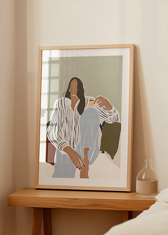 Naine, kes naudib tassi espressot, plakat