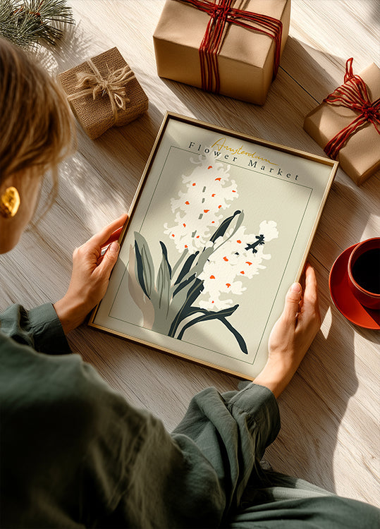 Ziedu tirgus Amsterdamas hiacintes plakāts