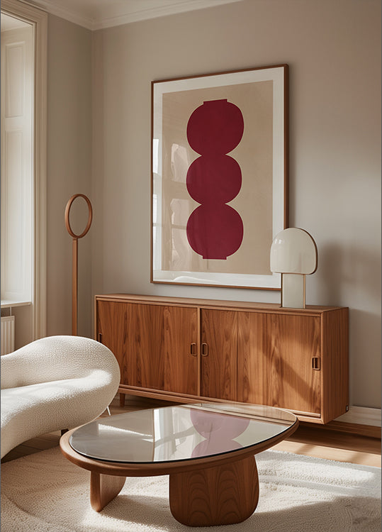 Plagát karmínových symetrických tvarov