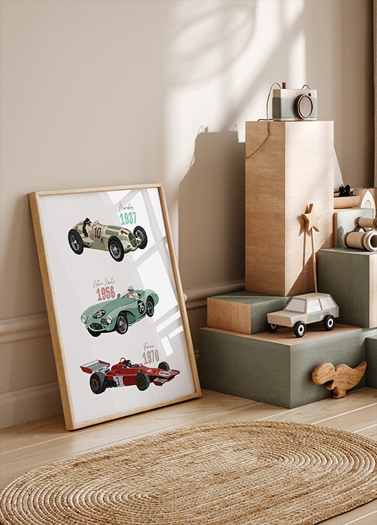 Vintage versenyautók poszter
