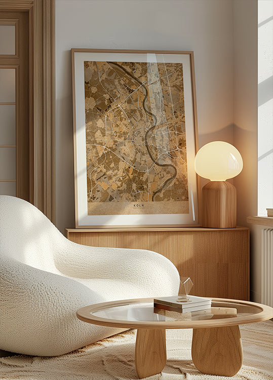 Sēpijas vintage Ķelnes Vācijas karte (JAUNA)