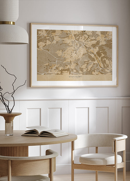 Sepia vintage mapa centra Stuttgartu v Nemecku (NOVINKA)